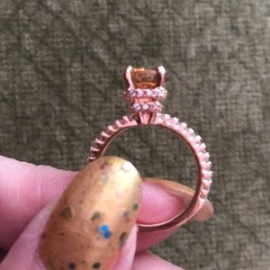 NWOT STERLING SILVER ROSE GOLD AMBER RING, 5-1/2